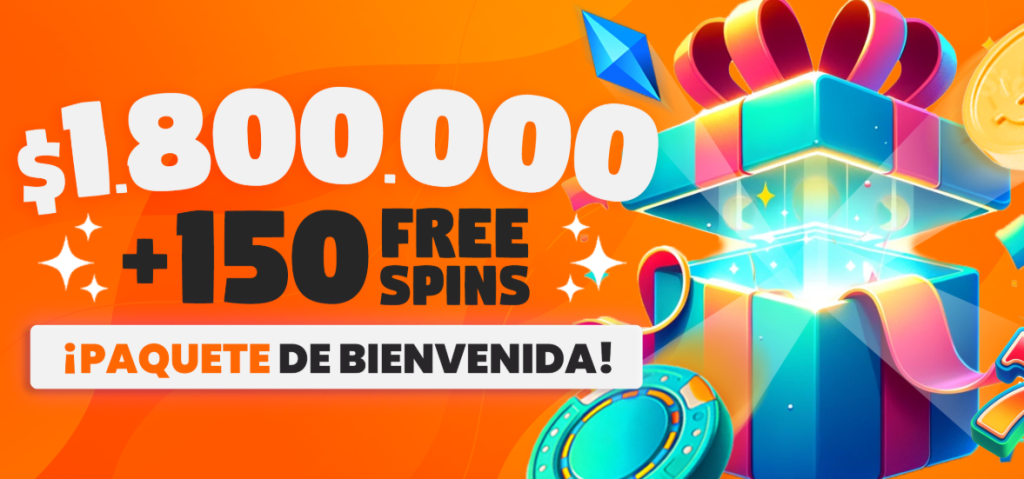 Banner promocional de MegaWin Chile mostrando el paquete de bienvenida de 1.800.000 CLP y giros gratis para su bono sin depósito.