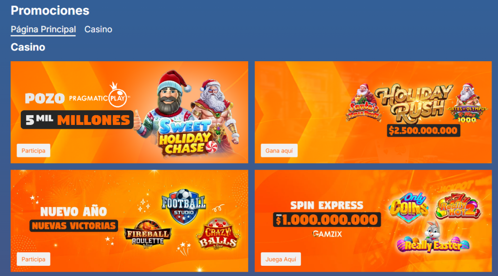 Catálogo de promociones de Megawin para los bonos sin depósito.