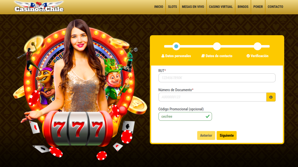 Interfaz del formulario de registro de CasinoEnChile