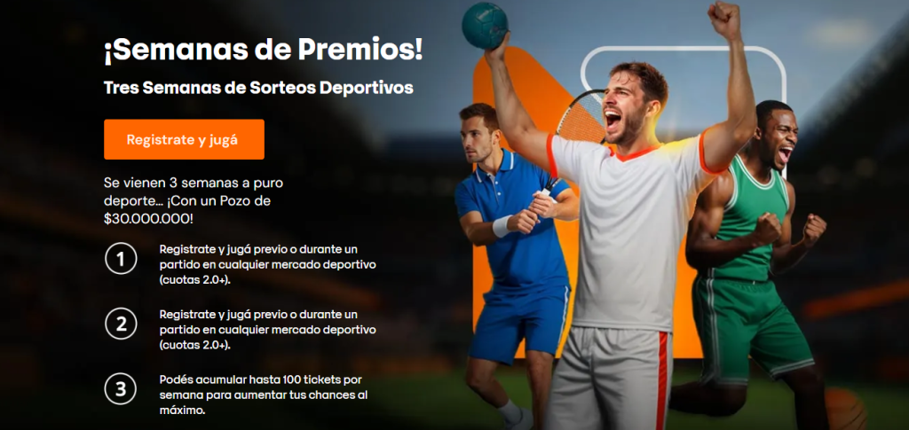 Banner de la promoción Semanas de Premios en Betsson Argentina con pozo de 30 millones de pesos.