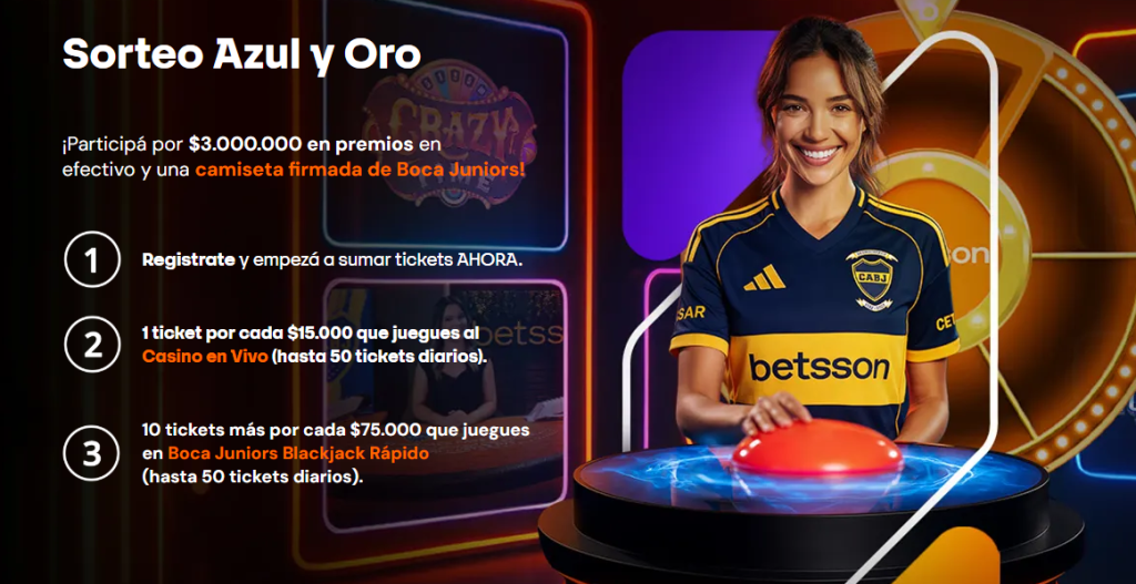 Camiseta firmada y premios en efectivo del Sorteo Boca Juniors en Betsson Argentina.