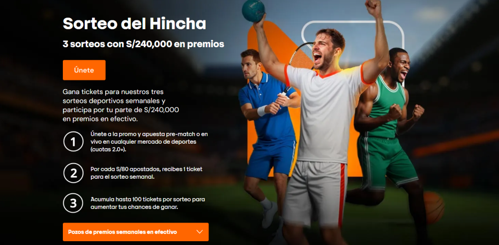 Banner del Sorteo del Hincha en Betsson Perú con premios en efectivo de 240 mil soles.