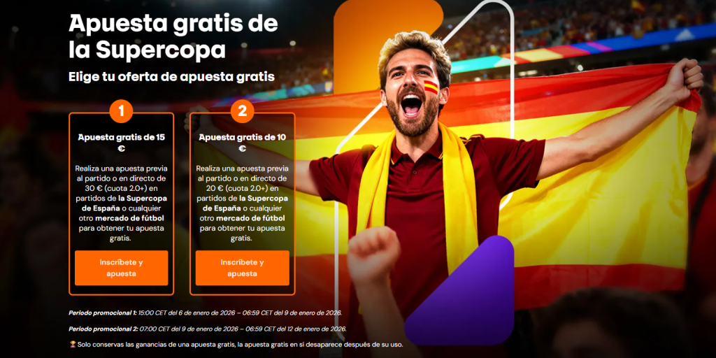 Banner de la promoción Supercopa de España en Betsson Ecuador con oferta de apuesta gratis de 15 dólares.