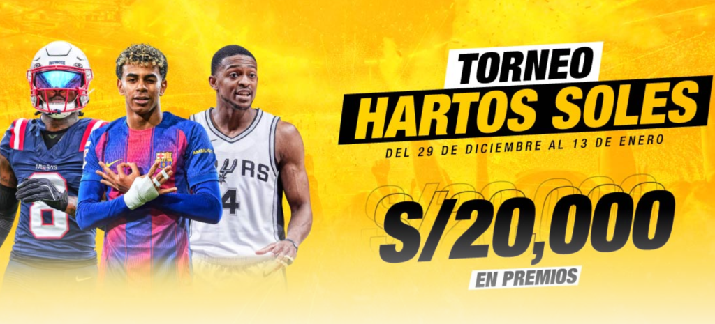 Banner del Torneo Hartos Soles en DoradoBet Perú con premios de 20 mil soles para apostadores.