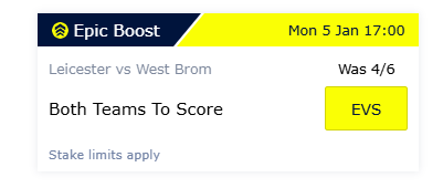 william hill epic boost leicester west brom