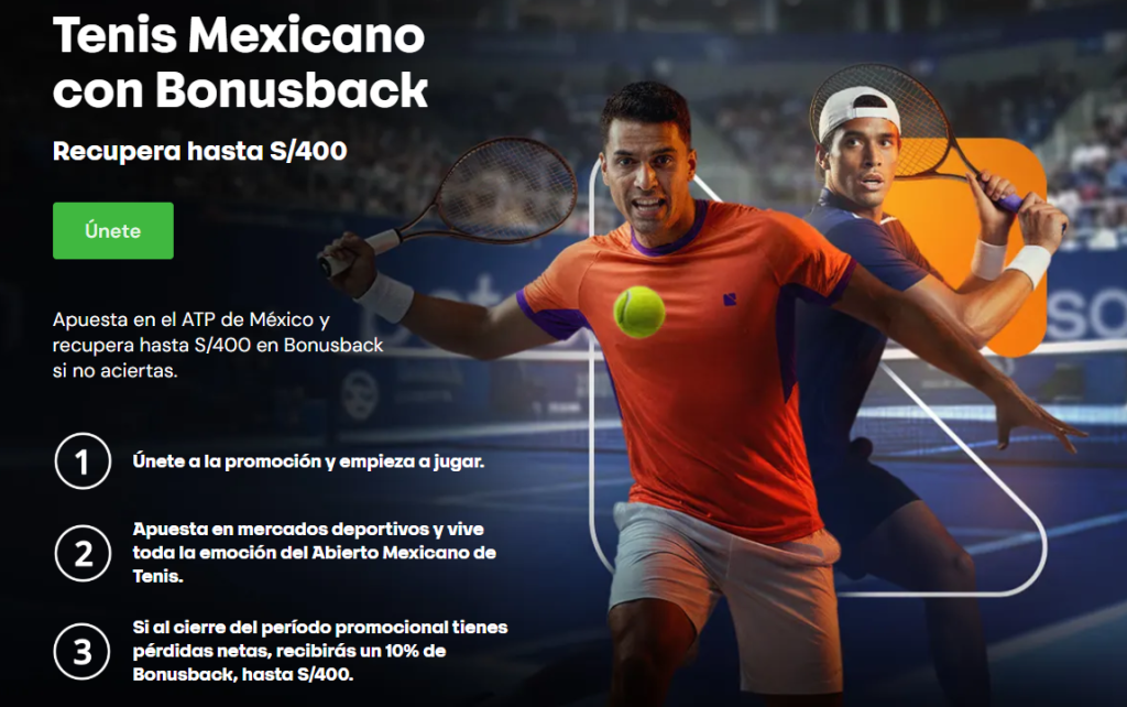 Jugador de tenis sacando, previa ideal para apostar al Tenis Mexicano en Betsson Perú y ganar reembolsos.