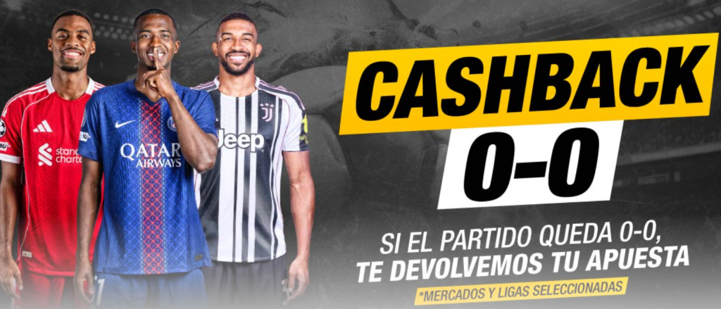 Gráfico de la promoción Cashback 0-0 en DoradoBet Perú para partidos sin goles.