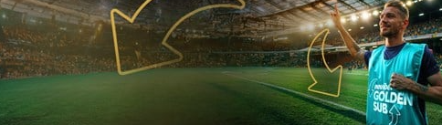 Jugador de fútbol siendo sustituido activando la promoción Golden Sub en Novibet Ecuador.