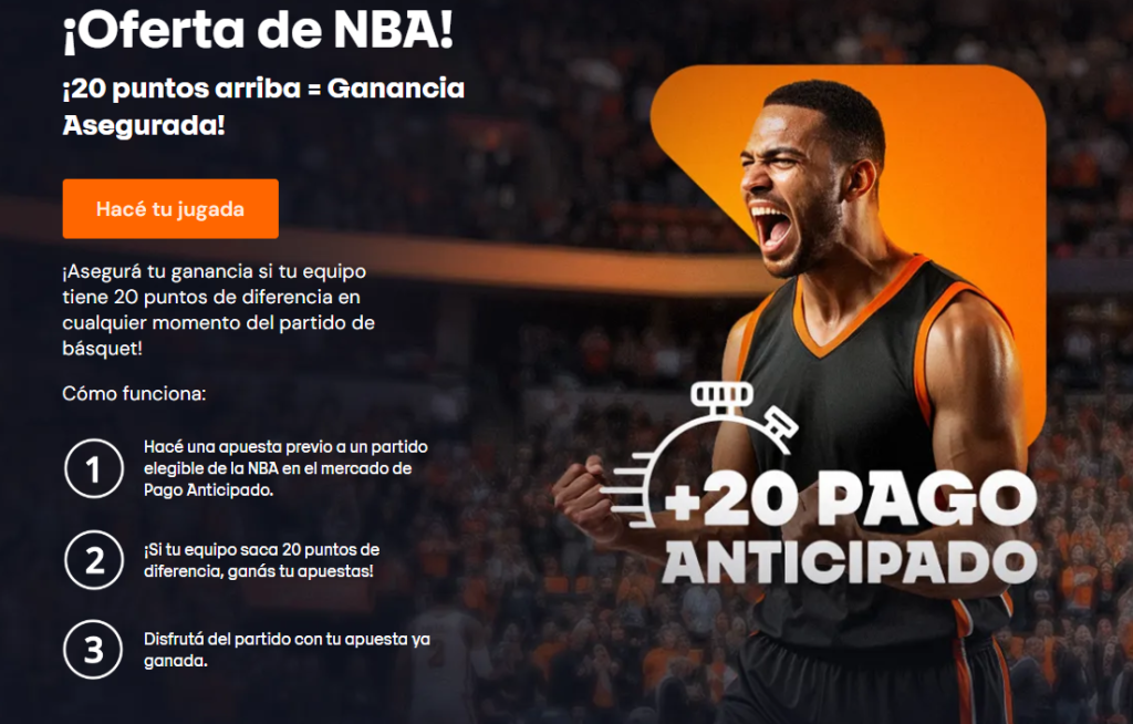 Jugador de la NBA con gráfico de Pago Anticipado de 20 puntos en Betsson Argentina.