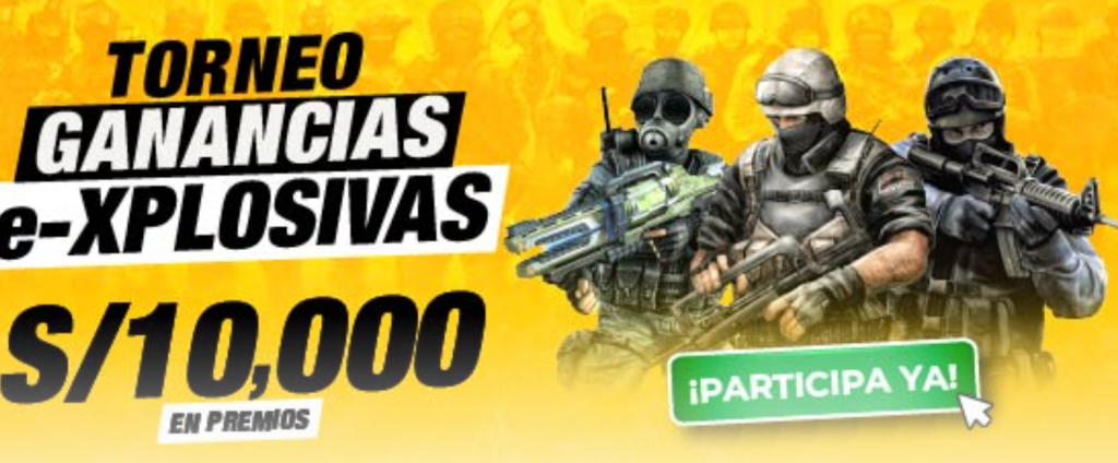 Banner del Torneo Ganancias e-xplosivas en DoradoBet Perú con personajes de videojuegos y premios en soles.