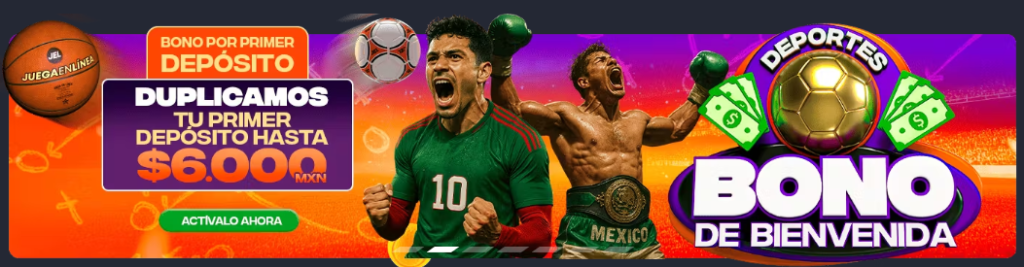 Banner oficial del bono de apuestas deportivas de JuegaEnLinea por $6.000 MXN.