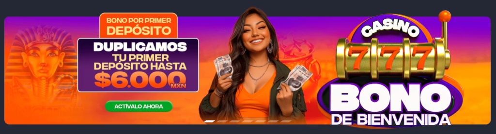 Banner oficial del bono de casino en JuegaEnLinea por $6.000 MXN para nuevos jugadores en México.